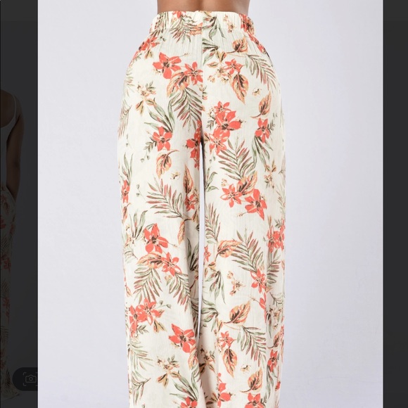 Tropical Floral Print Soft Beach Pants High Elastic Stretchy Waist Wide Leg - Picture 2 of 5